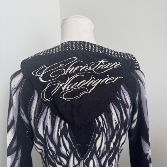 Christian Audigier Hoodie Dress – Gothic Tattoo Print, Rhinestone, LA Streetwear - Picture 11 of 15
